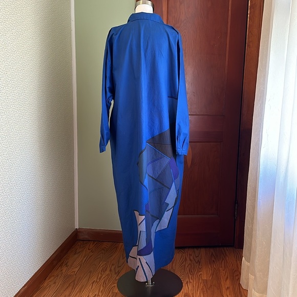 VINTAGE Marimekko Blue Abstract Dress, Size 42 (US XL) - Picture 6 of 8